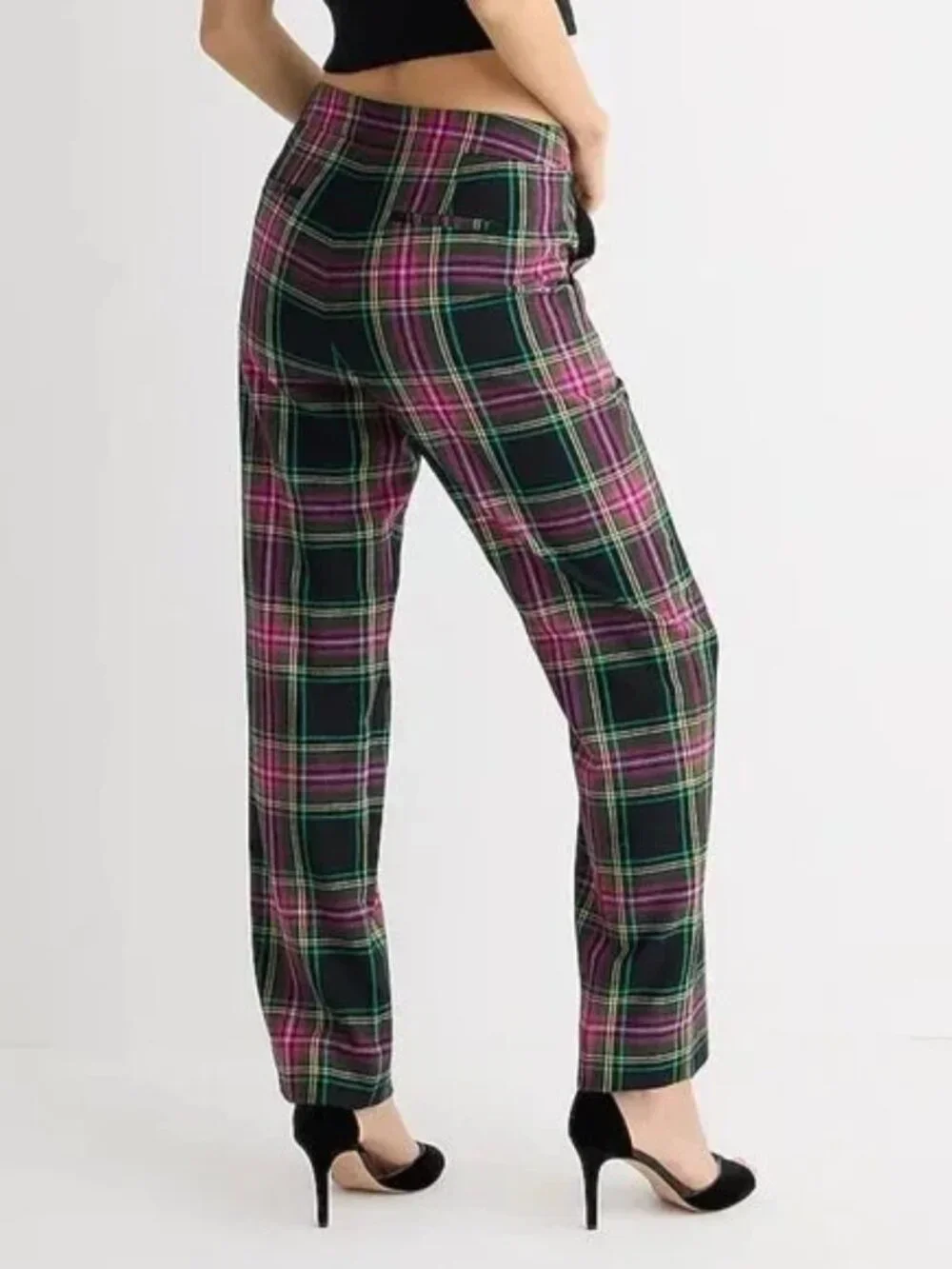 J. Crew Kate Straight Leg Wool Blend Pant in Pink Stewart Tartan Size 8 NWT